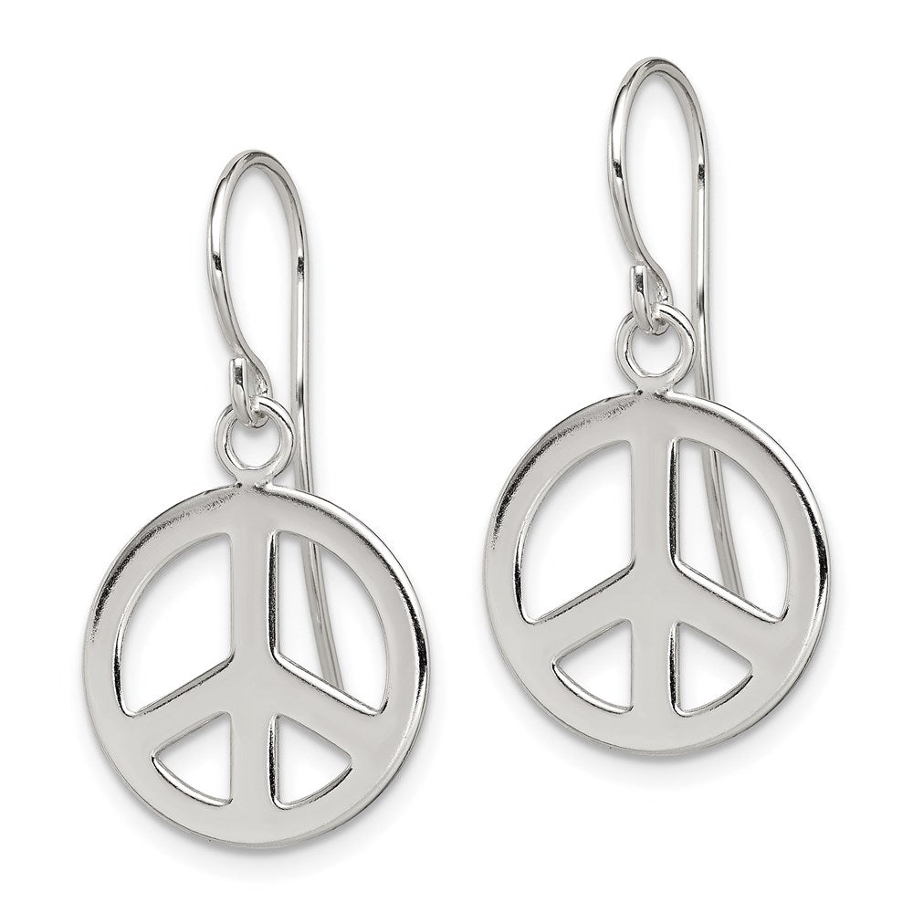 QE7381 Sterling Silver Polished Peace Sign Dangle Earrings