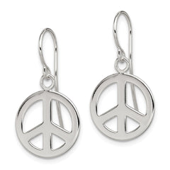 QE7381 Sterling Silver Polished Peace Sign Dangle Earrings