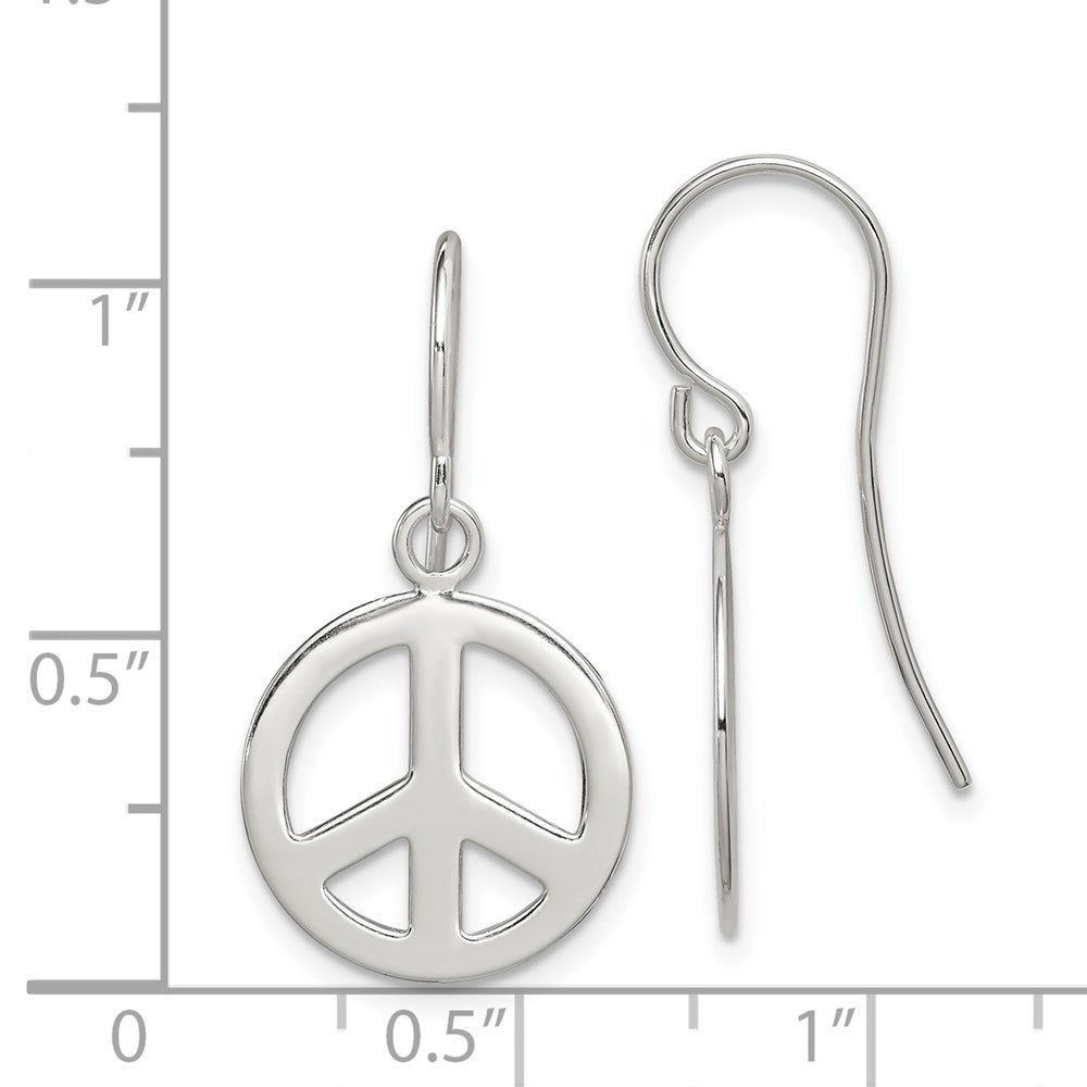 QE7381 Sterling Silver Polished Peace Sign Dangle Earrings