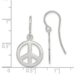QE7381 Sterling Silver Polished Peace Sign Dangle Earrings