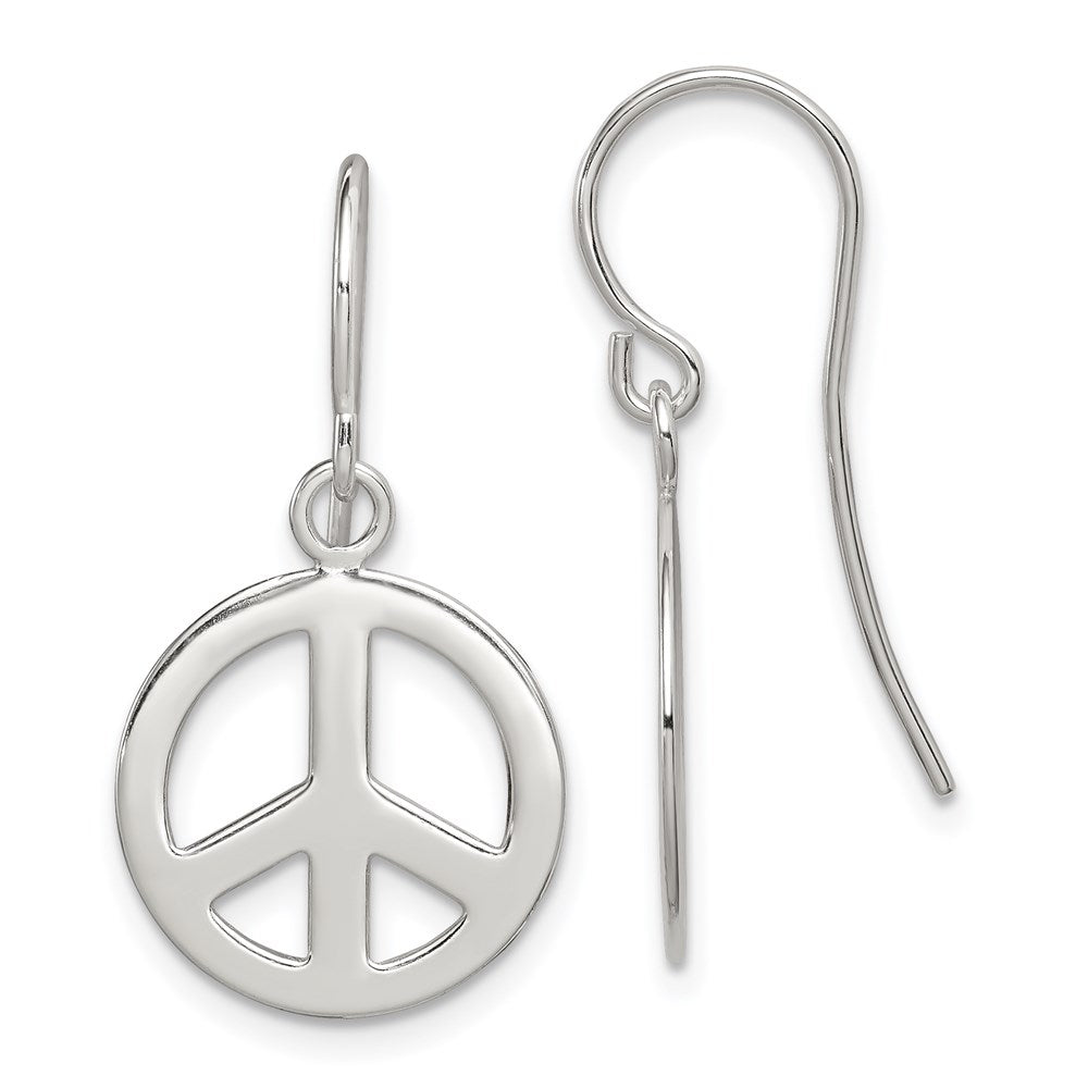 QE7381 Sterling Silver Polished Peace Sign Dangle Earrings
