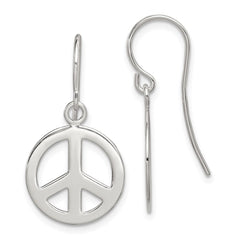QE7381 Sterling Silver Polished Peace Sign Dangle Earrings