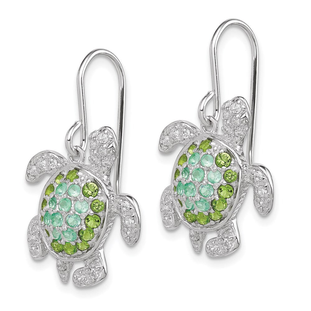 QE7403 Sterling Silver Rhodium-plated Multi CZ Turtle Dangle Earrings