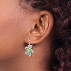 QE7403 Sterling Silver Rhodium-plated Multi CZ Turtle Dangle Earrings
