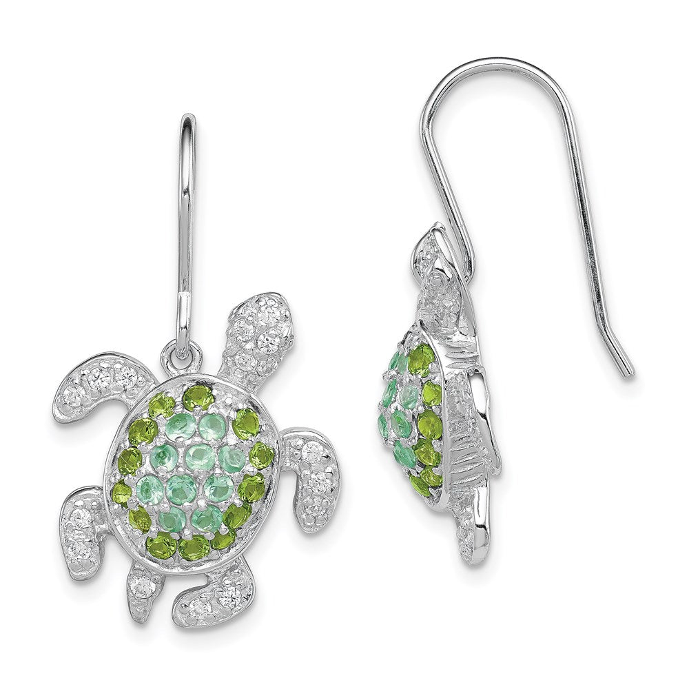 QE7403 Sterling Silver Rhodium-plated Multi CZ Turtle Dangle Earrings