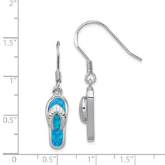 QE7433 Sterling Silver Rhodium-plated Created Blue Inlay Opal Sandal Dangle Earrings