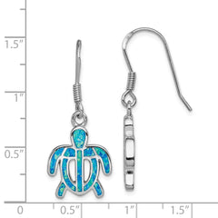 QE7436 Sterling Silver Rhodium-plated Created Blue Opal Inlay Tortoise Dangle Earrings