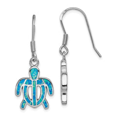 QE7436 Sterling Silver Rhodium-plated Created Blue Opal Inlay Tortoise Dangle Earrings