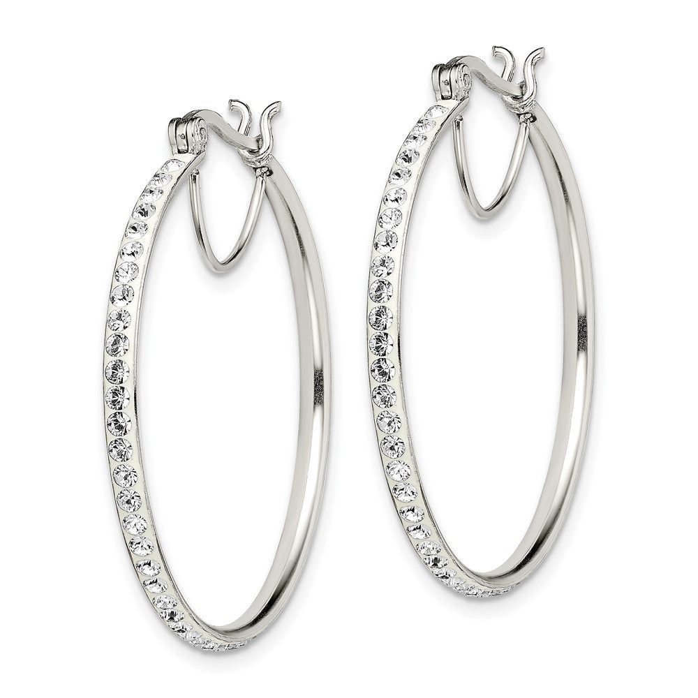 QE7457 Sterling Silver Rhodium-plated White Preciosa Crystal Hoop Earrings
