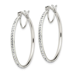 QE7457 Sterling Silver Rhodium-plated White Preciosa Crystal Hoop Earrings