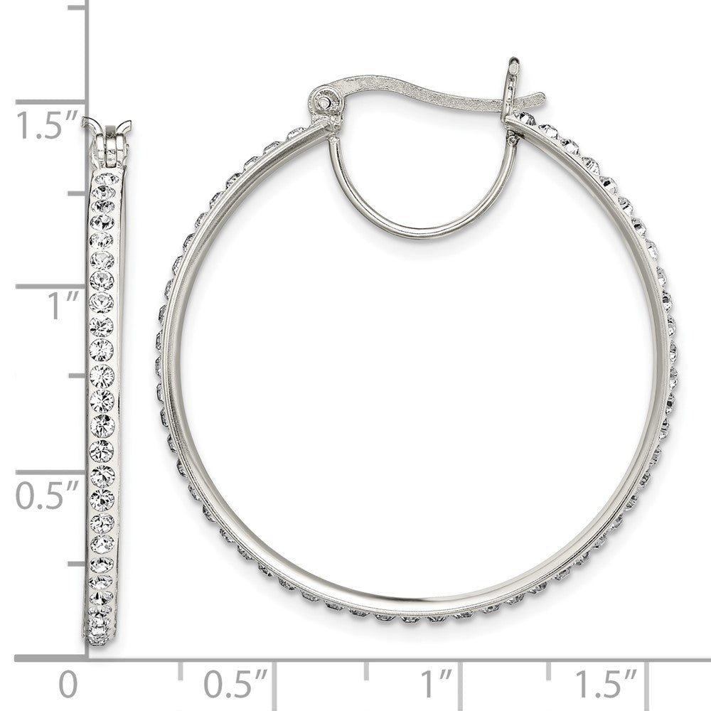 QE7457 Sterling Silver Rhodium-plated White Preciosa Crystal Hoop Earrings