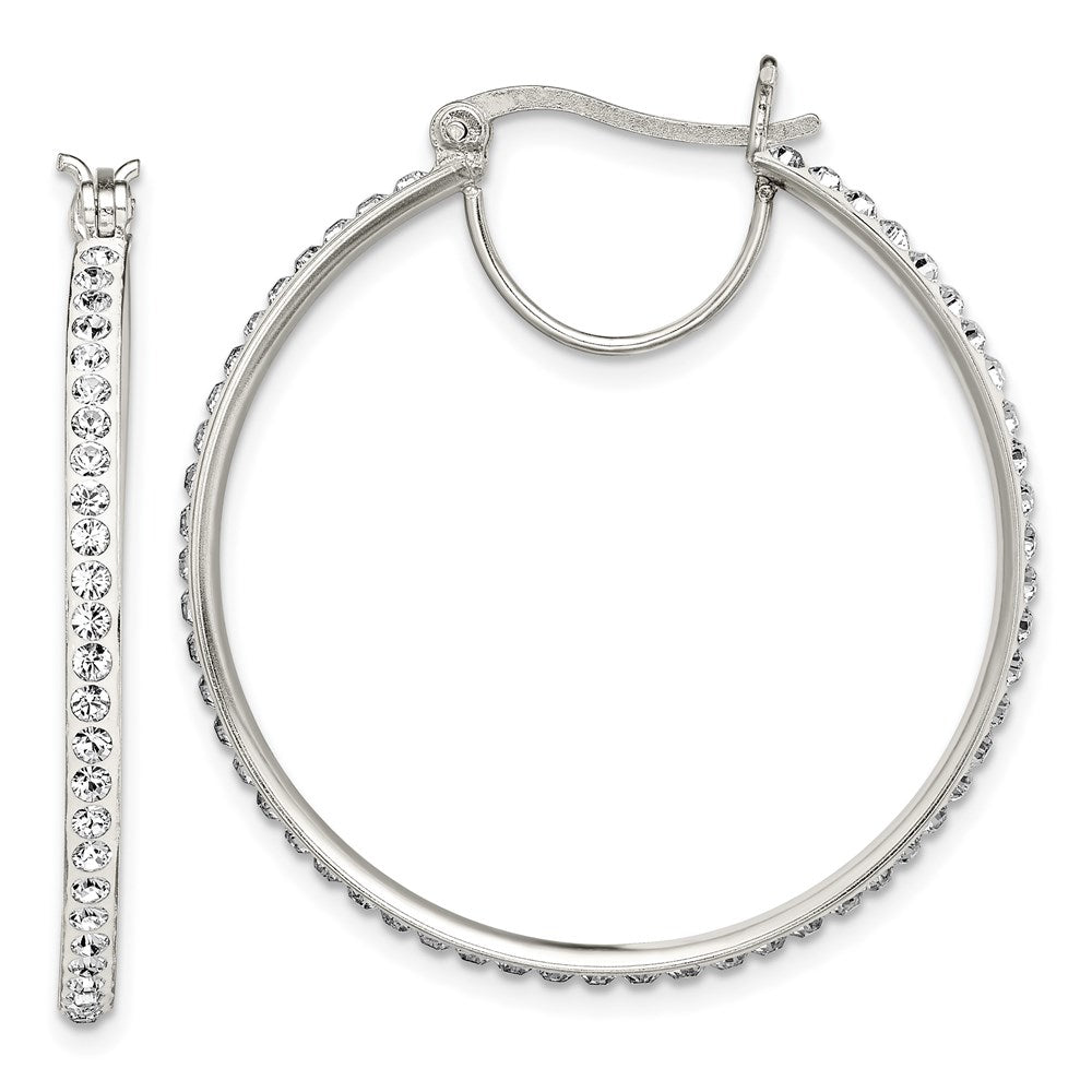 QE7457 Sterling Silver Rhodium-plated White Preciosa Crystal Hoop Earrings