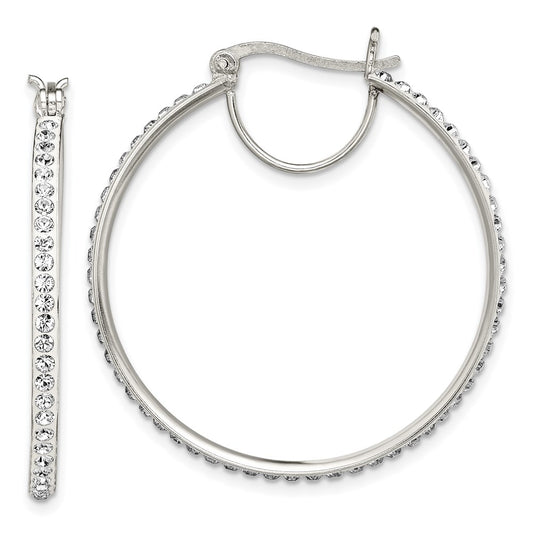 QE7457 Sterling Silver Rhodium-plated White Preciosa Crystal Hoop Earrings