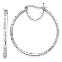 QE7457 Sterling Silver Rhodium-plated White Preciosa Crystal Hoop Earrings