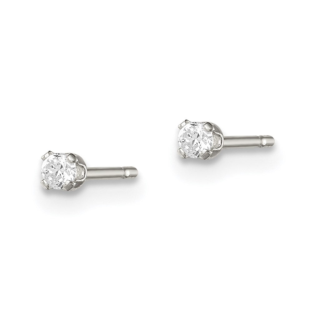 QE7471 Sterling Silver Polished Children's 2mm Round Snap Set CZ Stud Earrings
