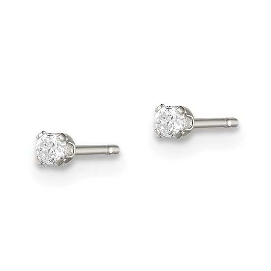 QE7471 Sterling Silver Polished Children's 2mm Round Snap Set CZ Stud Earrings