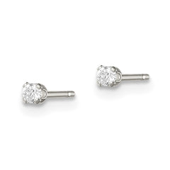 QE7471 Sterling Silver Polished Children's 2mm Round Snap Set CZ Stud Earrings