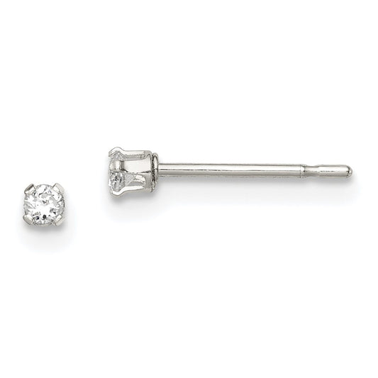 QE7471 Sterling Silver Polished Children's 2mm Round Snap Set CZ Stud Earrings