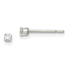 QE7471 Sterling Silver Polished Children's 2mm Round Snap Set CZ Stud Earrings