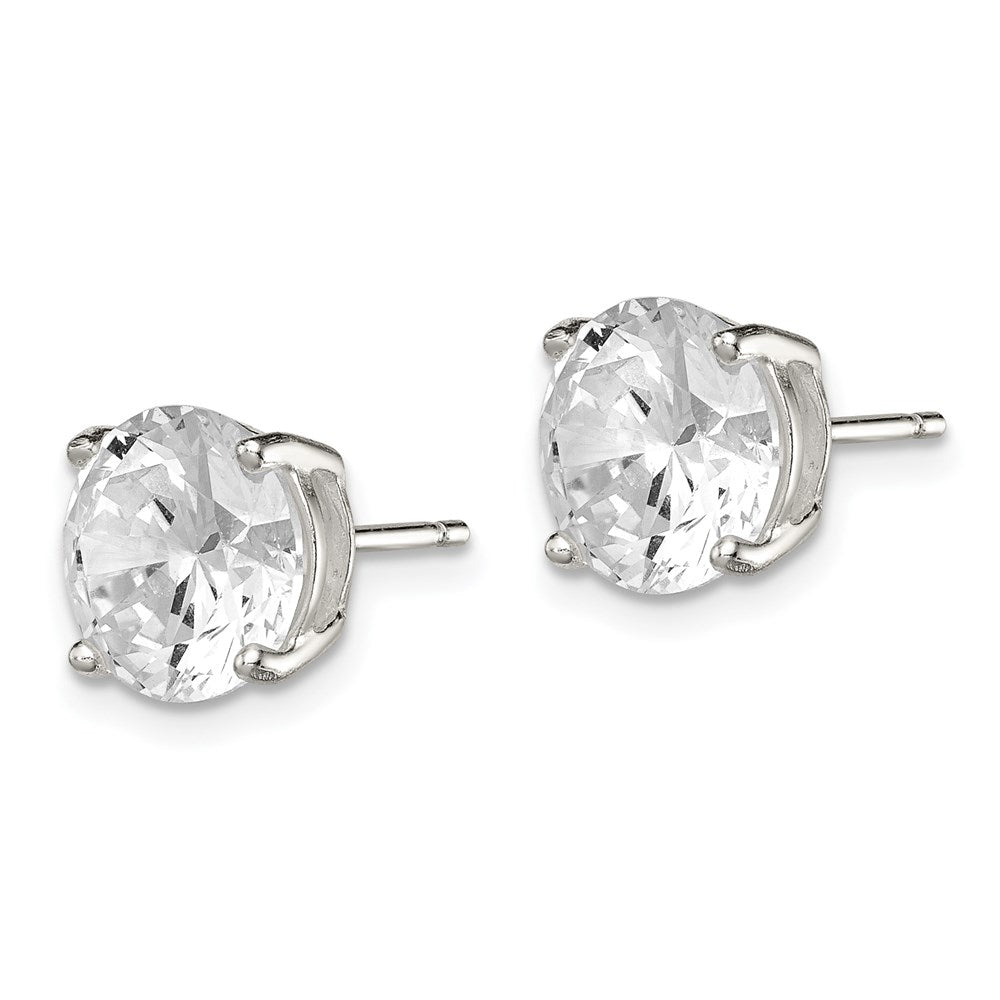 QE7472 Sterling Silver 9mm Round Basket Set CZ Stud Earrings