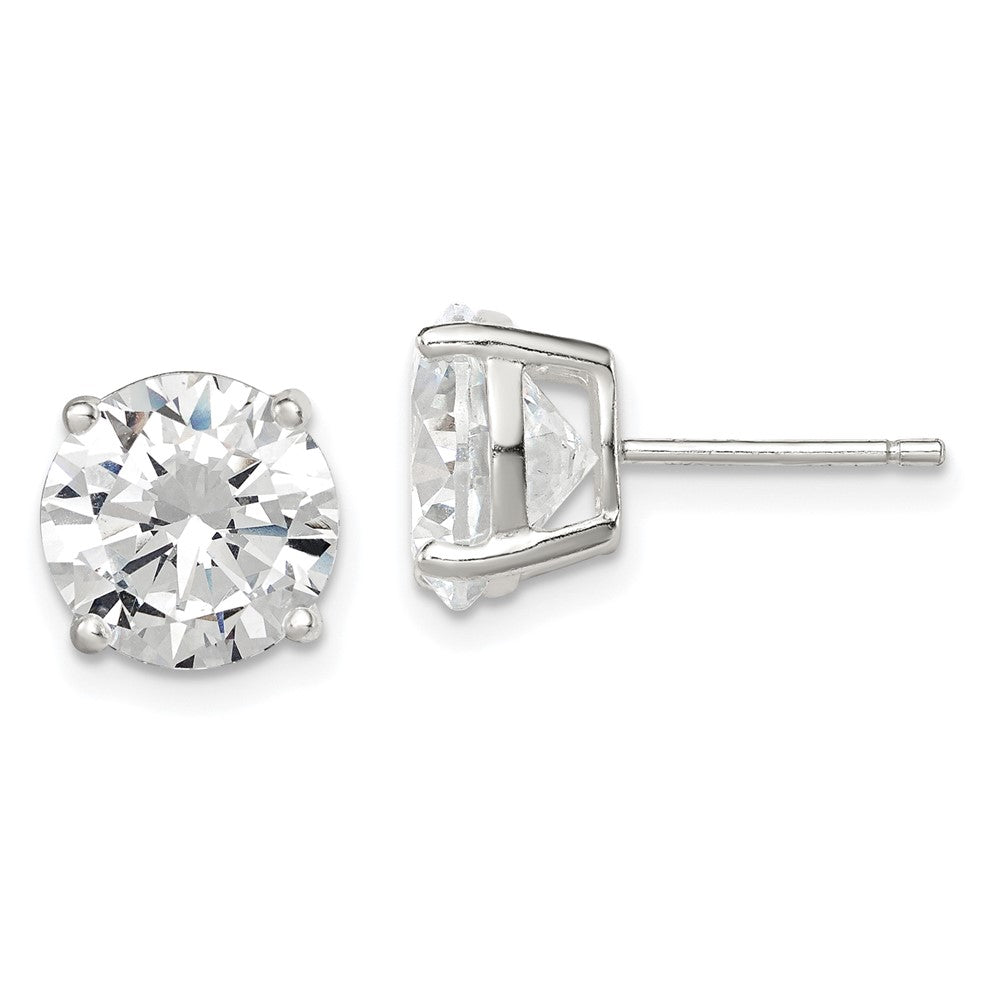 QE7472 Sterling Silver 9mm Round Basket Set CZ Stud Earrings