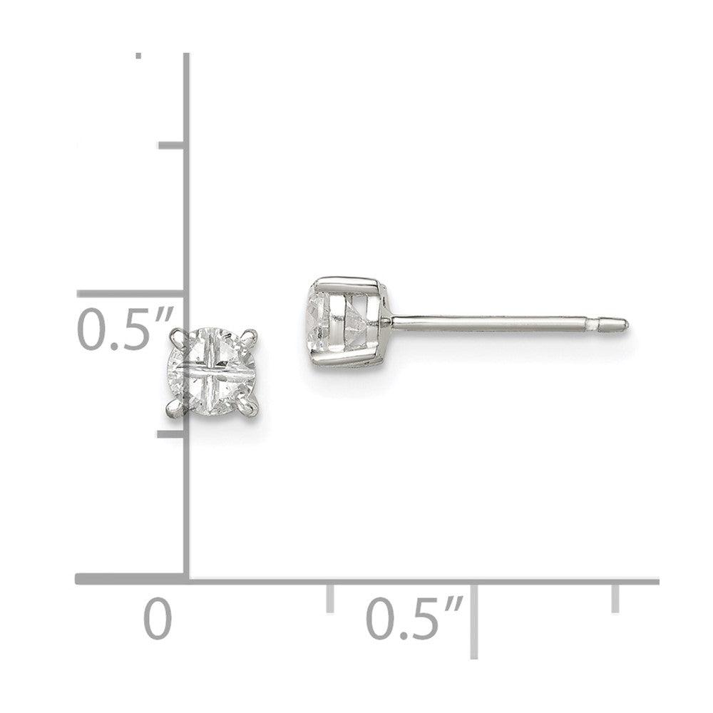 QE7480 Sterling Silver 4mm Round Basket Set Cross-cut CZ Stud Earrings