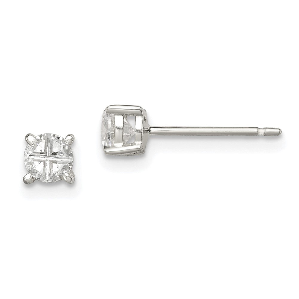 QE7480 Sterling Silver 4mm Round Basket Set Cross-cut CZ Stud Earrings