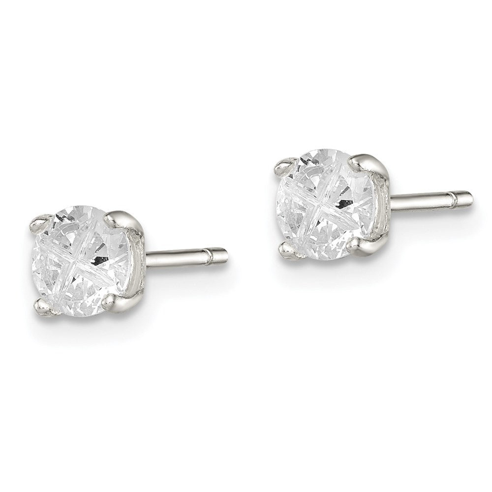 QE7481 Sterling Silver 5mm Round Basket Set Cross-cut CZ Stud Earrings