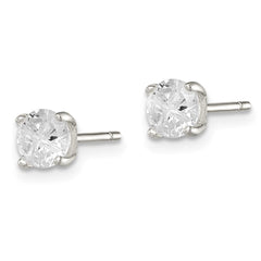 QE7481 Sterling Silver 5mm Round Basket Set Cross-cut CZ Stud Earrings
