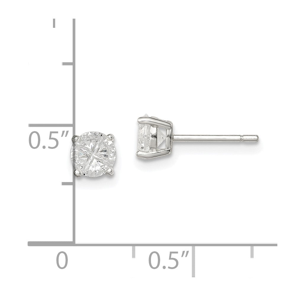 QE7481 Sterling Silver 5mm Round Basket Set Cross-cut CZ Stud Earrings