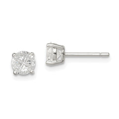QE7481 Sterling Silver 5mm Round Basket Set Cross-cut CZ Stud Earrings