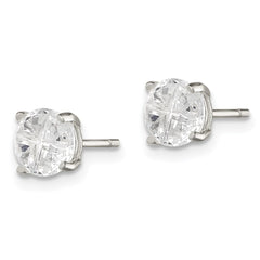 QE7482 Sterling Silver 6mm Round Basket Set Cross-cut CZ Stud Earrings