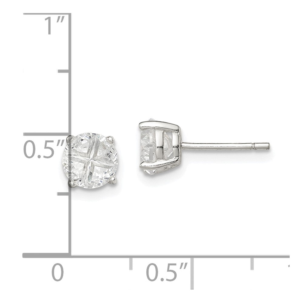 QE7482 Sterling Silver 6mm Round Basket Set Cross-cut CZ Stud Earrings