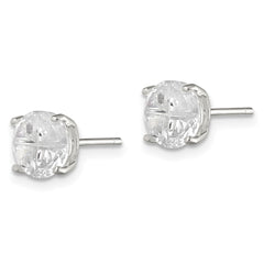 QE7483 Sterling Silver 7mm Round Basket Set Cross-cut CZ Stud Earrings
