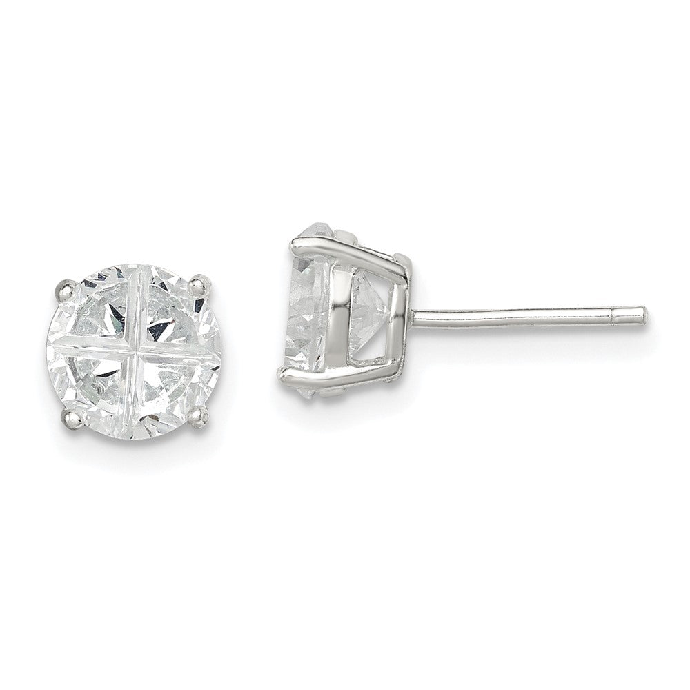 QE7483 Sterling Silver 7mm Round Basket Set Cross-cut CZ Stud Earrings