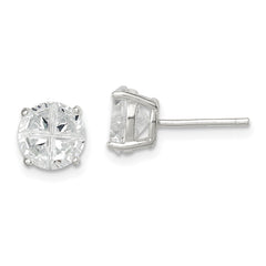 QE7483 Sterling Silver 7mm Round Basket Set Cross-cut CZ Stud Earrings