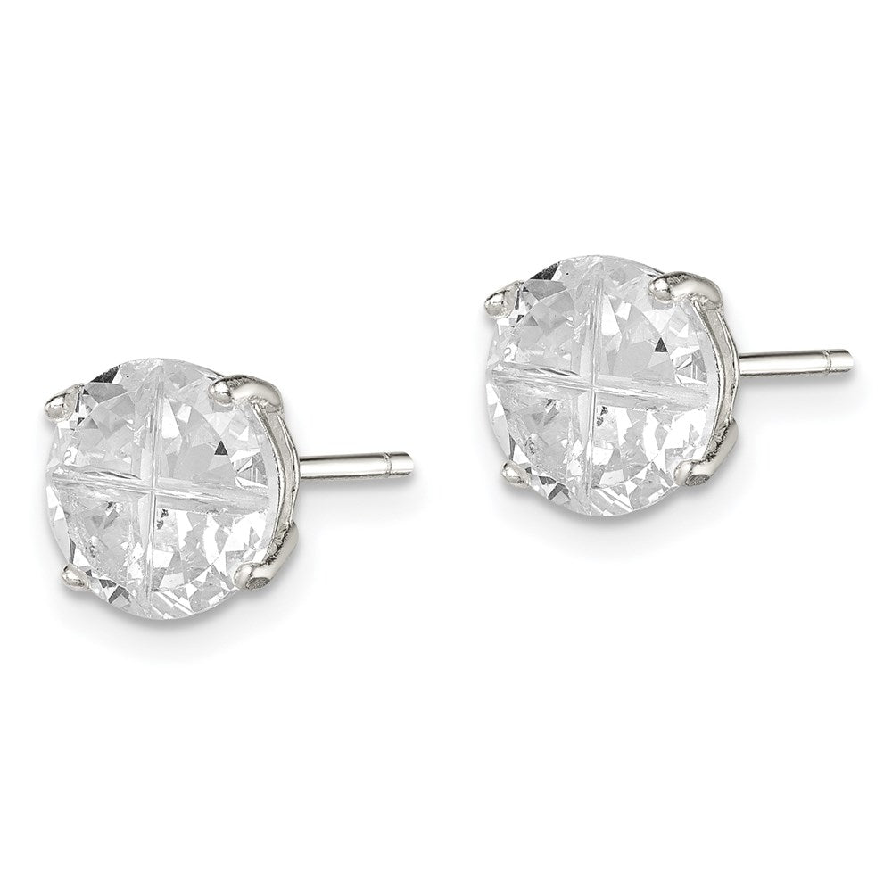 QE7484 Sterling Silver 8mm Round Basket Set Cross-cut CZ Stud Earrings