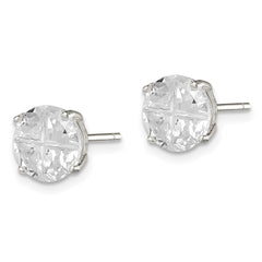 QE7484 Sterling Silver 8mm Round Basket Set Cross-cut CZ Stud Earrings