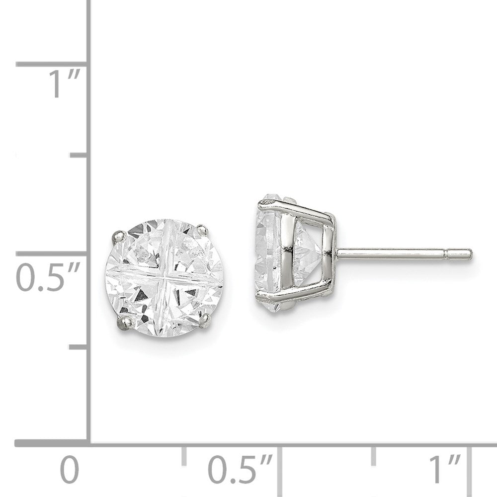 QE7484 Sterling Silver 8mm Round Basket Set Cross-cut CZ Stud Earrings