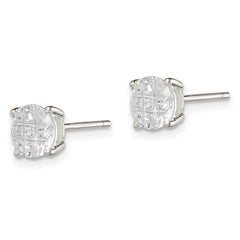 QE7494 Sterling Silver 6mm Round Basket Set Laser-cut CZ Stud Earrings