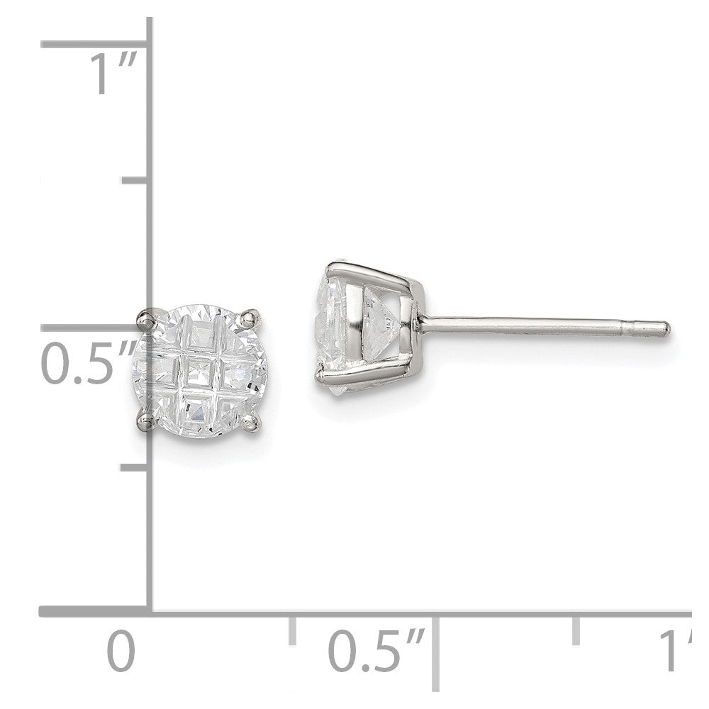 QE7494 Sterling Silver 6mm Round Basket Set Laser-cut CZ Stud Earrings