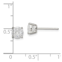QE7494 Sterling Silver 6mm Round Basket Set Laser-cut CZ Stud Earrings