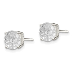 QE7495 Sterling Silver 7mm Round Basket Set Laser-cut CZ Stud Earrings