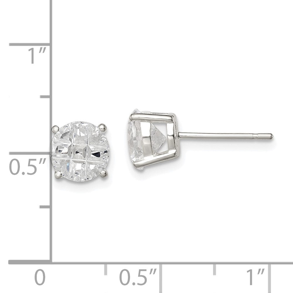 QE7495 Sterling Silver 7mm Round Basket Set Laser-cut CZ Stud Earrings