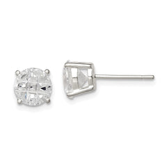 QE7495 Sterling Silver 7mm Round Basket Set Laser-cut CZ Stud Earrings