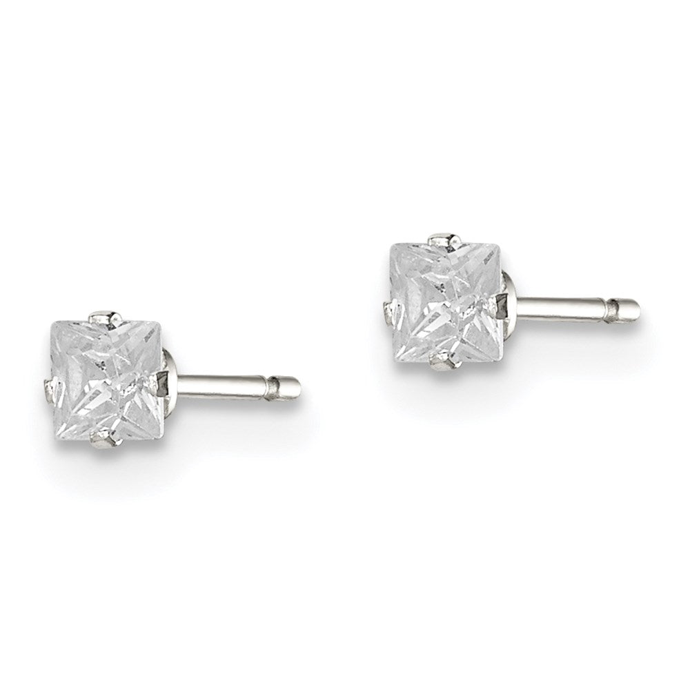 QE7499 Sterling Silver 3mm Square Snap Set CZ Stud Earrings