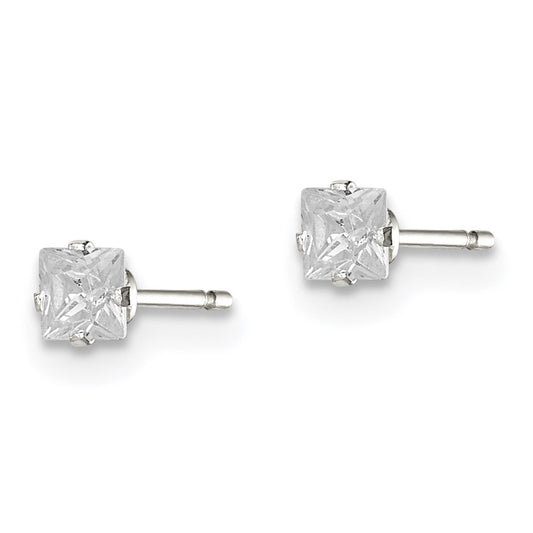 QE7499 Sterling Silver 3mm Square Snap Set CZ Stud Earrings