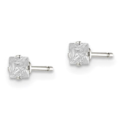 QE7499 Sterling Silver 3mm Square Snap Set CZ Stud Earrings