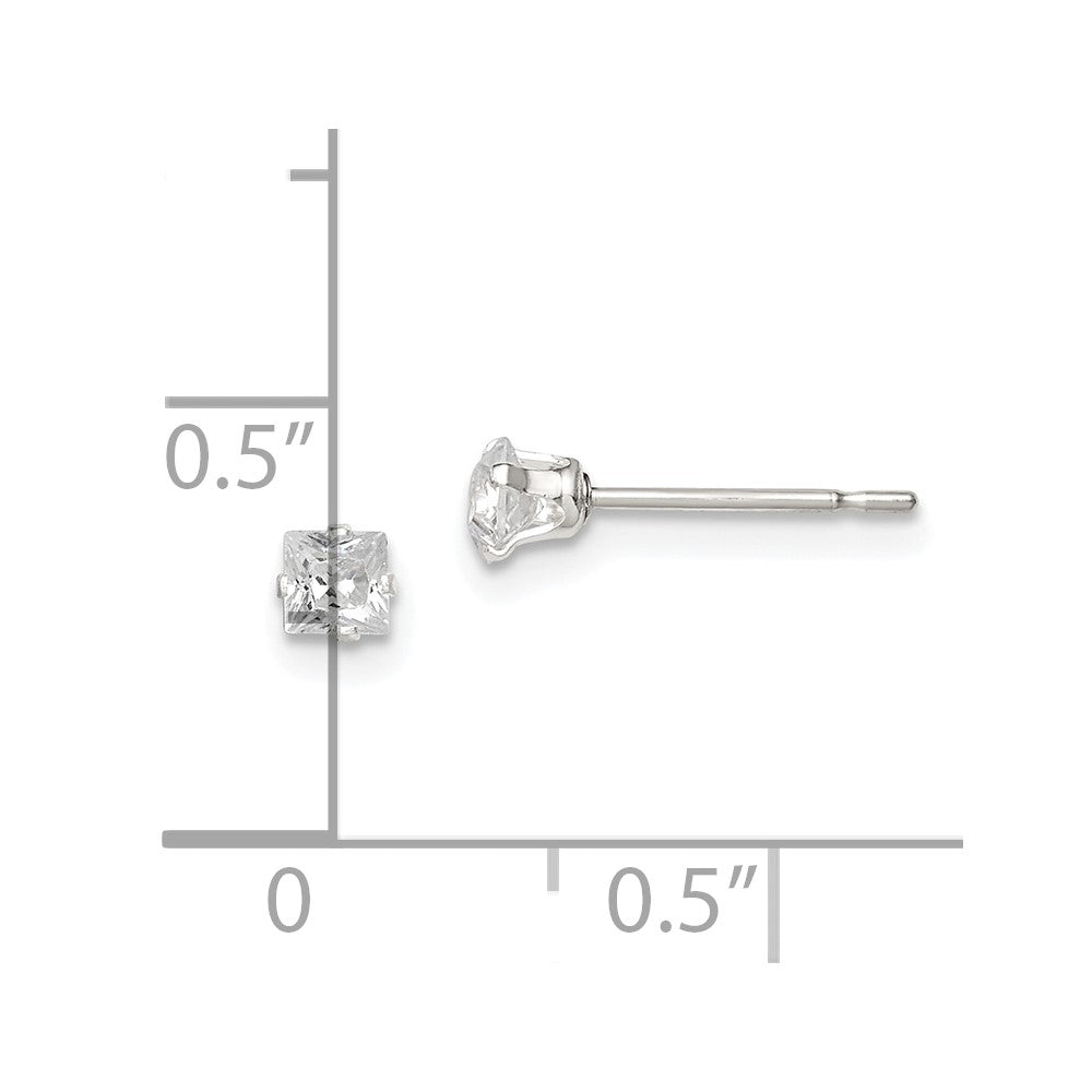 QE7499 Sterling Silver 3mm Square Snap Set CZ Stud Earrings