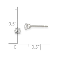 QE7499 Sterling Silver 3mm Square Snap Set CZ Stud Earrings